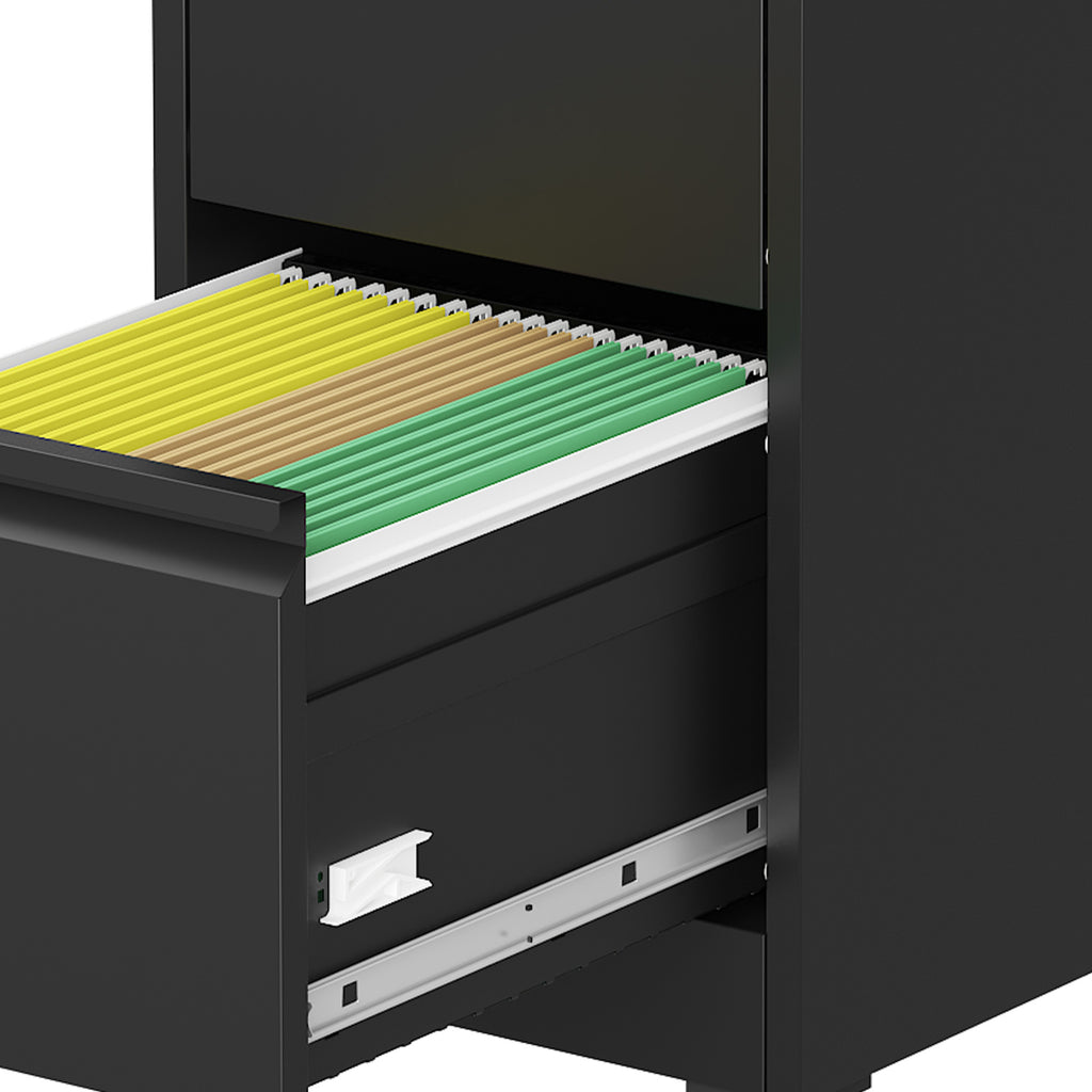 Heavy Duty Black Metal 5 Drawer Vertical File Cabinet with Lock and Wheels for Home Office - Grand Goldman