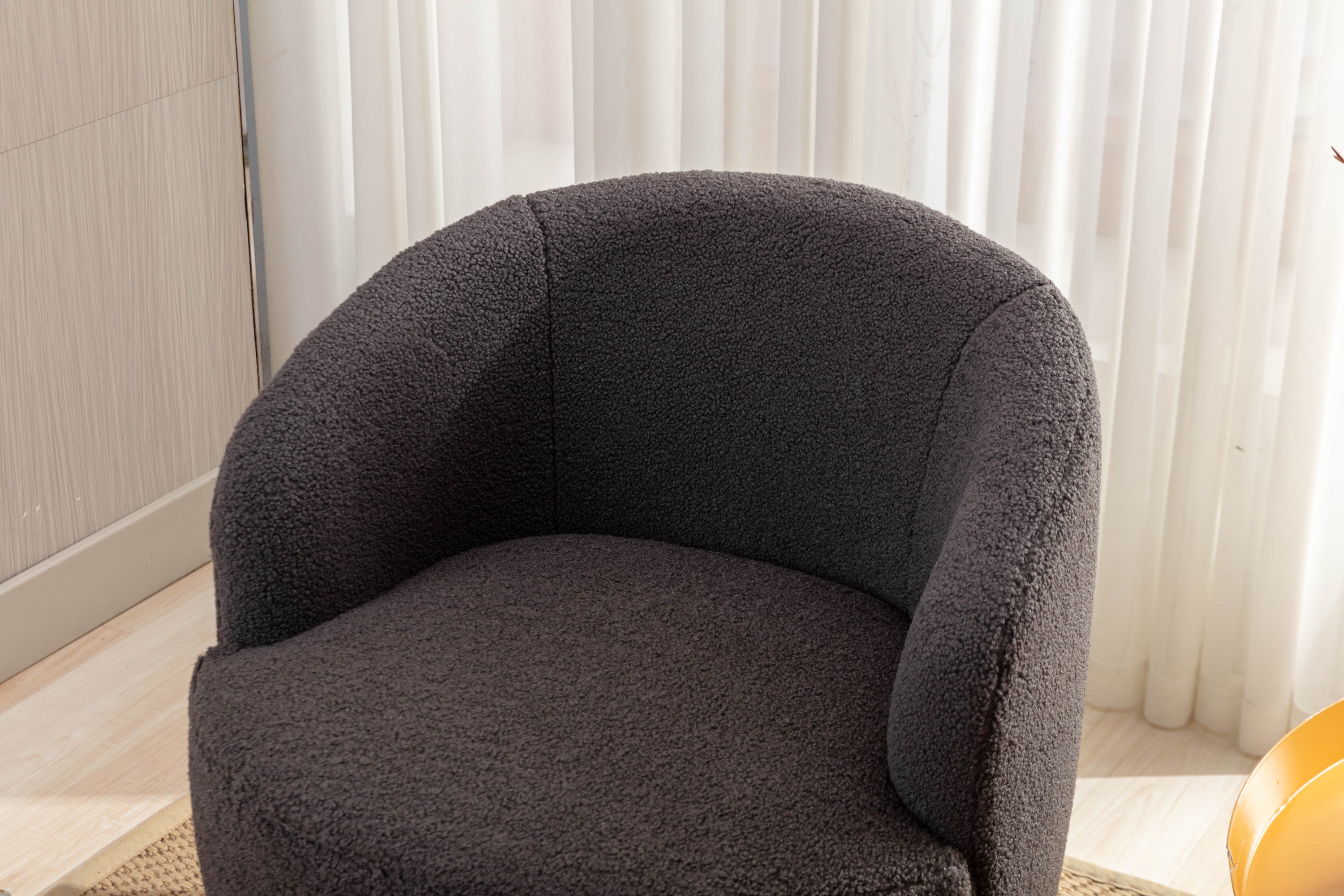 Teddy Fabric Swivel Accent Armchair Barrel Chair With Black Powder Coating Metal Ring,Dark Gray - Grand Goldman Shop