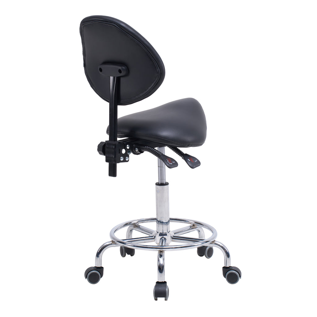 Saddle Stool Chair with Backrest Swivel Hydraulic Ergonomic Tilt Seat Chair with Wheels Footrest for Medical Hospital Clinic 