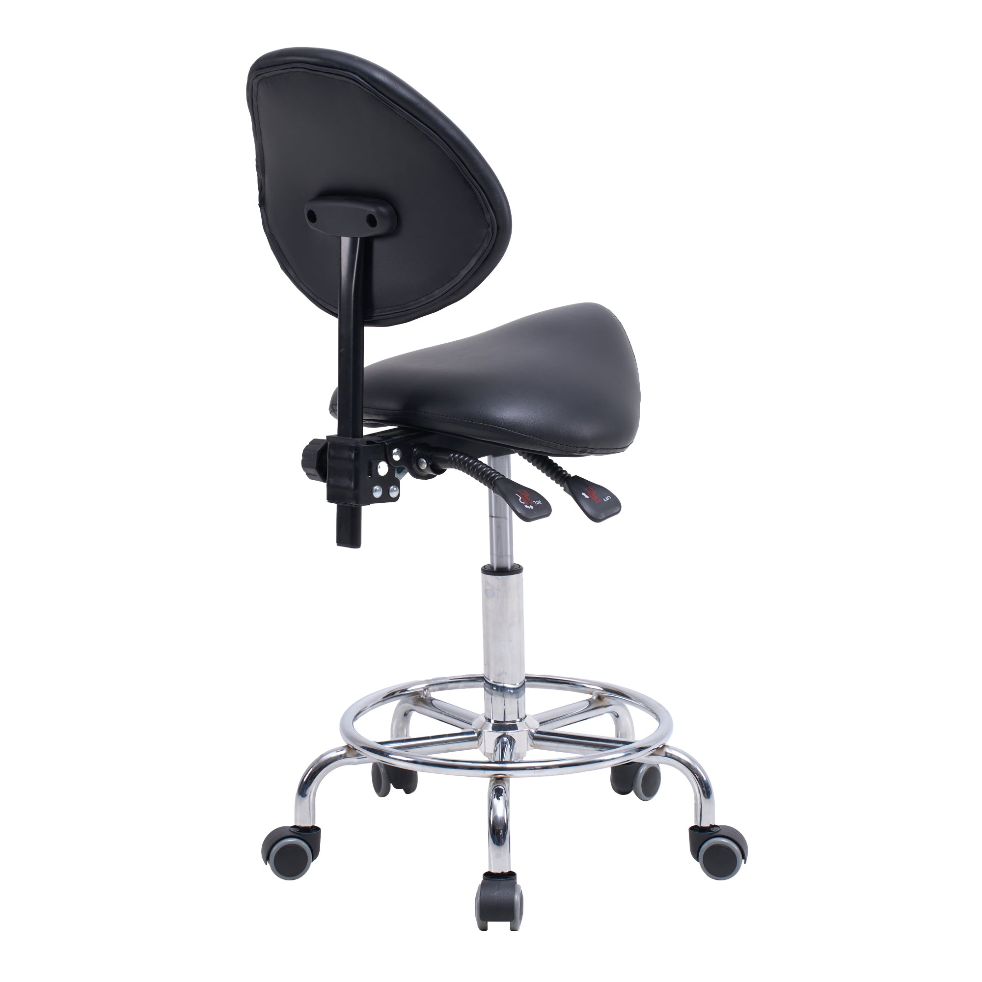 Saddle Stool Chair with Backrest Swivel Hydraulic Ergonomic Tilt Seat Chair with Wheels Footrest for Medical Hospital Clinic 
