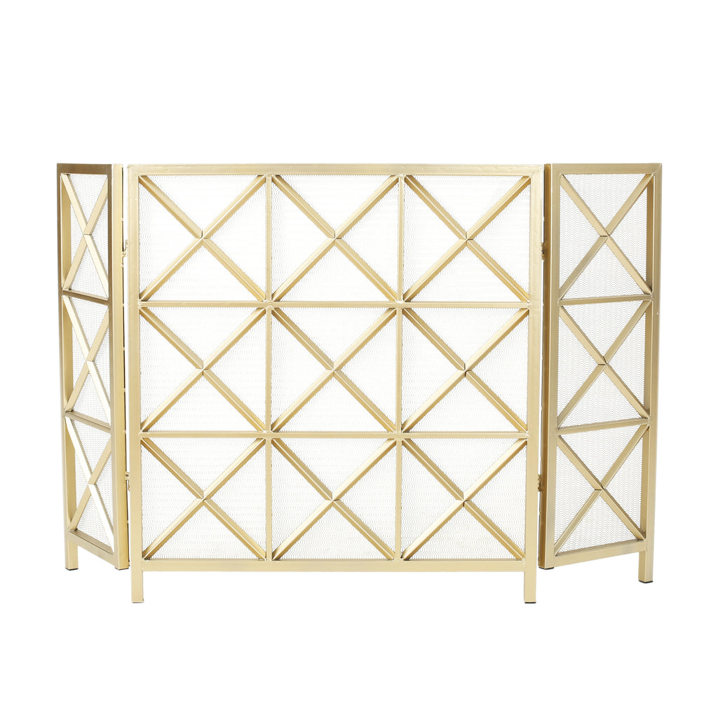 Margaret 3-Panel Fireplace Screen Iron Black/Gold - Grand Goldman Shop