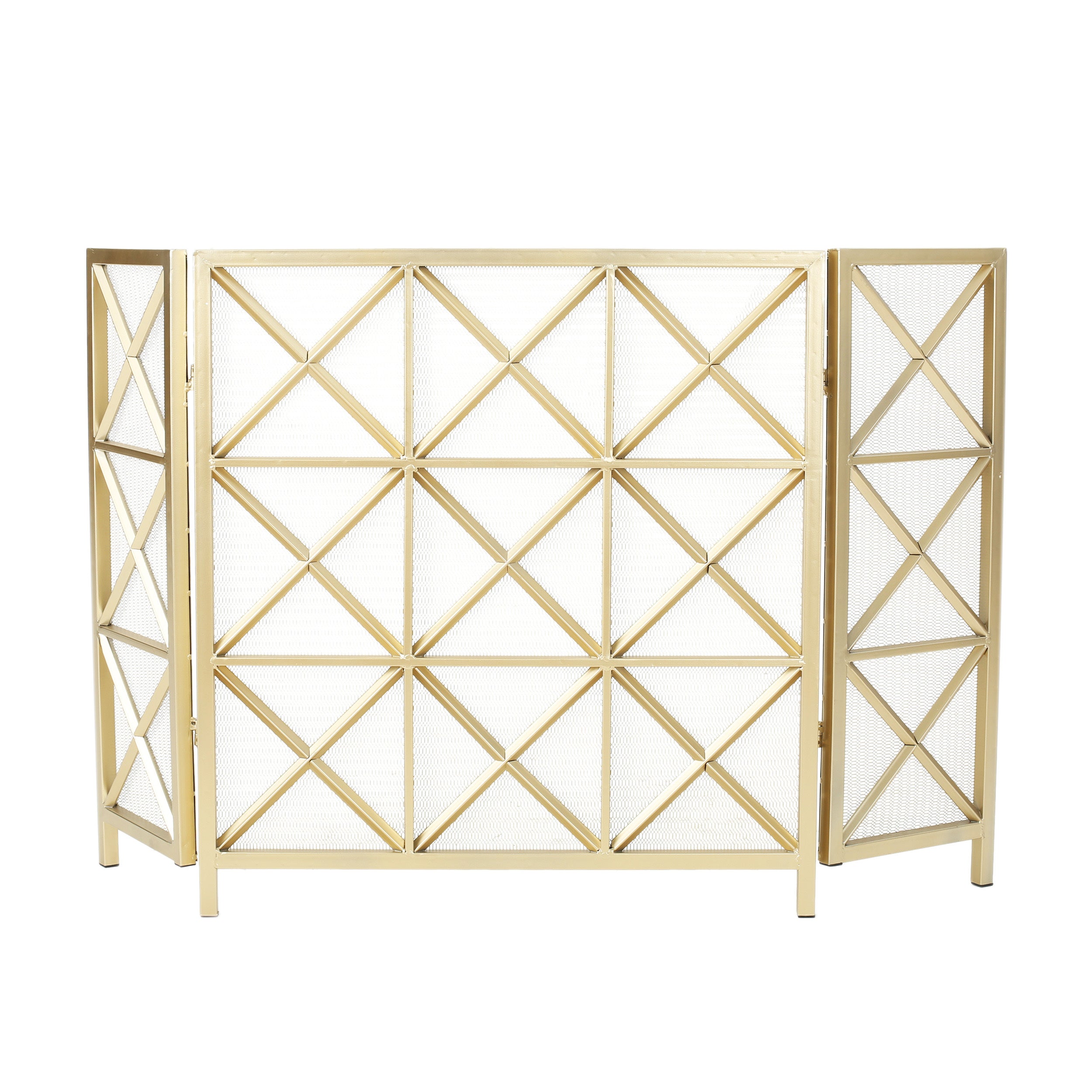 Margaret 3-Panel Fireplace Screen Iron Black/Gold - Grand Goldman Shop