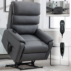 Grey Cat-proof Leather Dual Motor Infinite Position Up to 350 LBS Power Lift Recliner Chair with Power-Remote, Heat Massage and Heavy Duty Motion Mechanism - Grand Goldman Shop