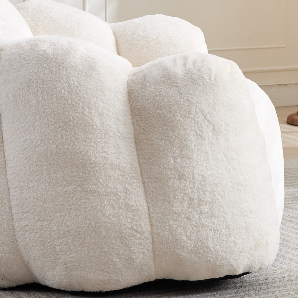 Lotus Style Compression Sofa Adult Bean Bag with Pull Ring, White Plush, 43.7 x 39.76 x 26.77 inches, No Installation Required - Grand Goldman Shop