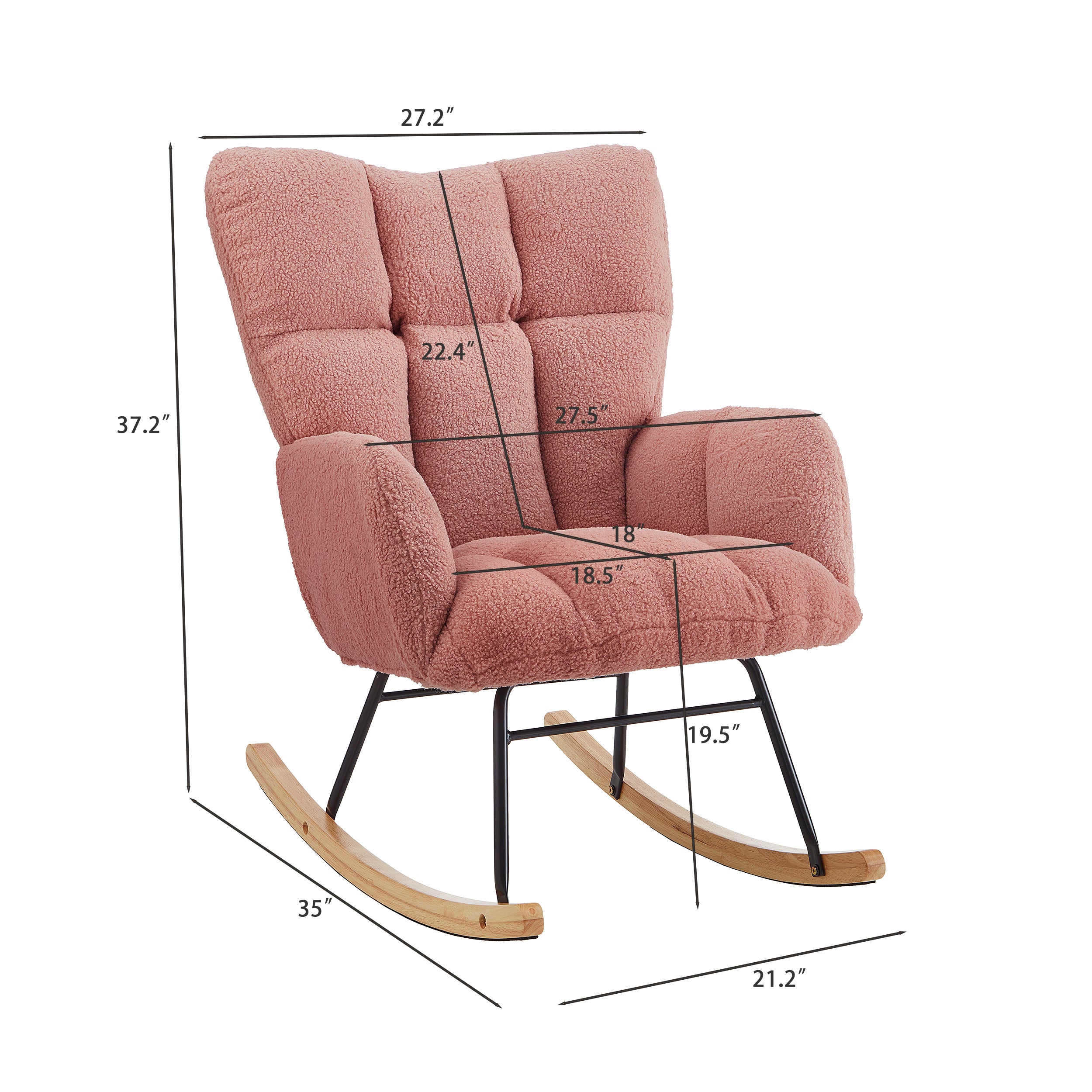 Glider Chair for Living Room Tufted Upholstered Teddy Fabric Rocking Chair with Metal Frame Accent Chair Pink - Grand Goldman Shop