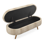 Ottoman Oval Storage Bench with Rubber Wood Legs, Gray Fabric, 43.5'x16'x16' - Grand Goldman Shop