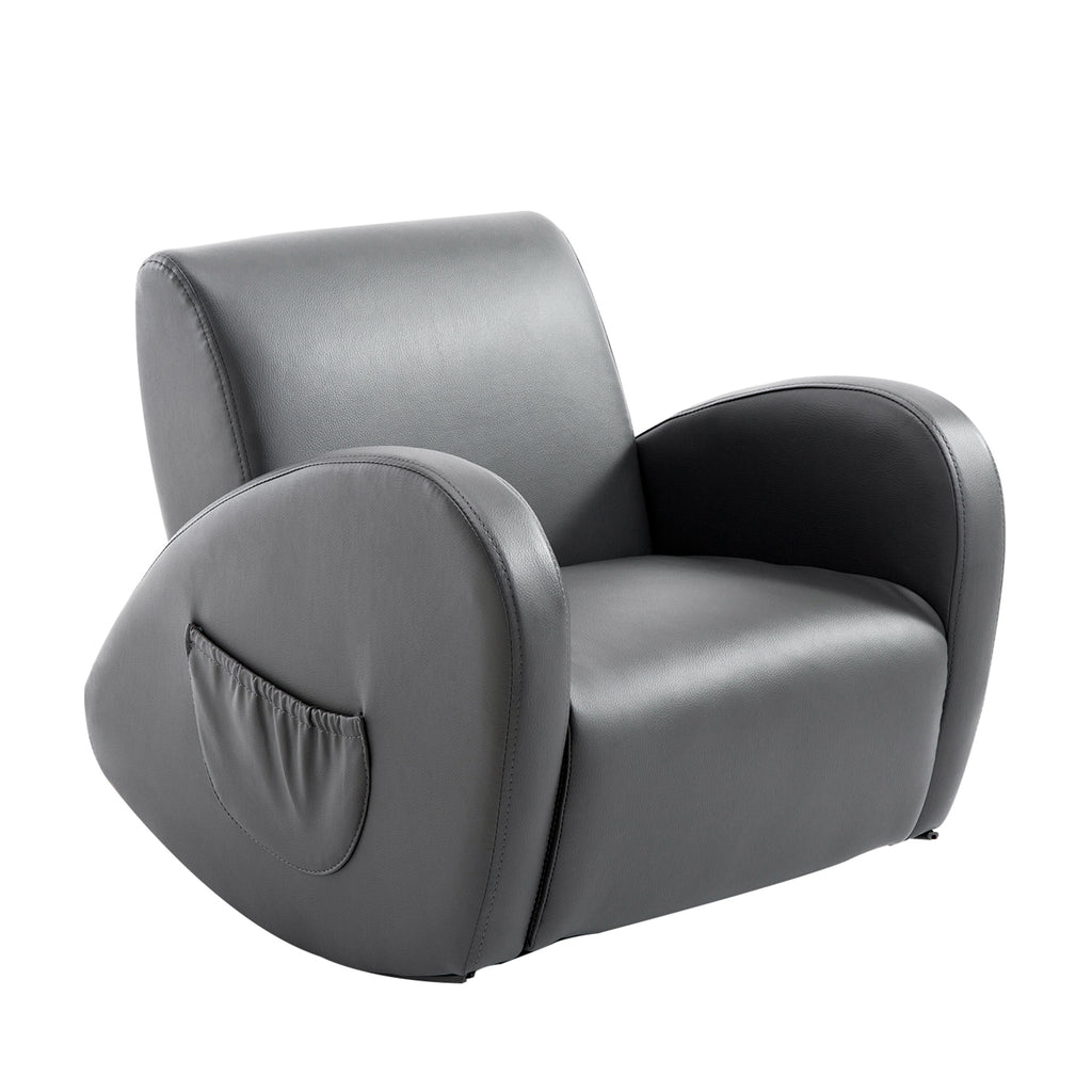 Kids Sofa Rocking Chair with Side Pocket, PU Leather Toddler Armchair for Children Grey | Premium Home Decor - Grand Goldman