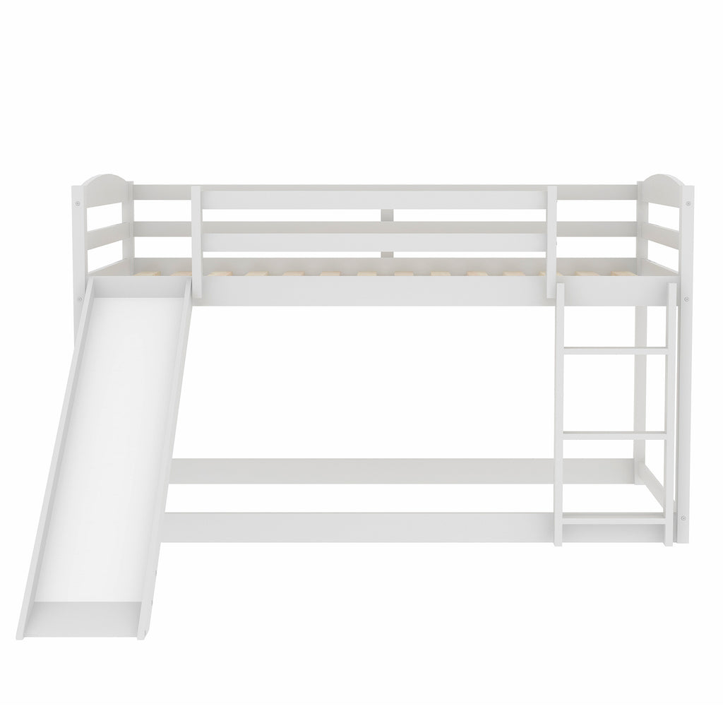 White Twin over Twin Bunk Bed with Convertible Slide and Ladder, Pine Wood and MDF, 79.3''L x 84.4''W x 46.5''H - Grand Goldman Shop
