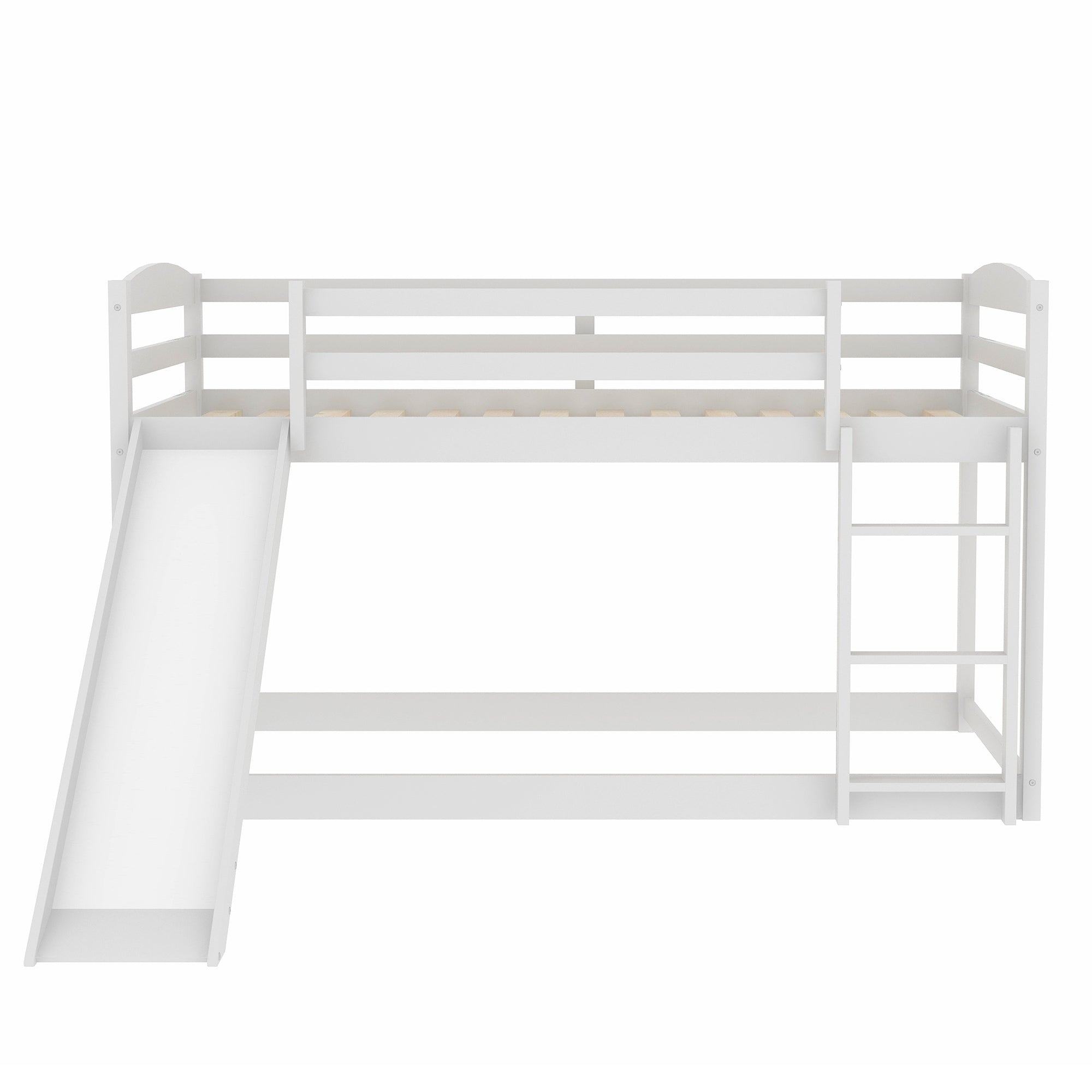 White Twin over Twin Bunk Bed with Convertible Slide and Ladder, Pine Wood and MDF, 79.3''L x 84.4''W x 46.5''H - Grand Goldman Shop