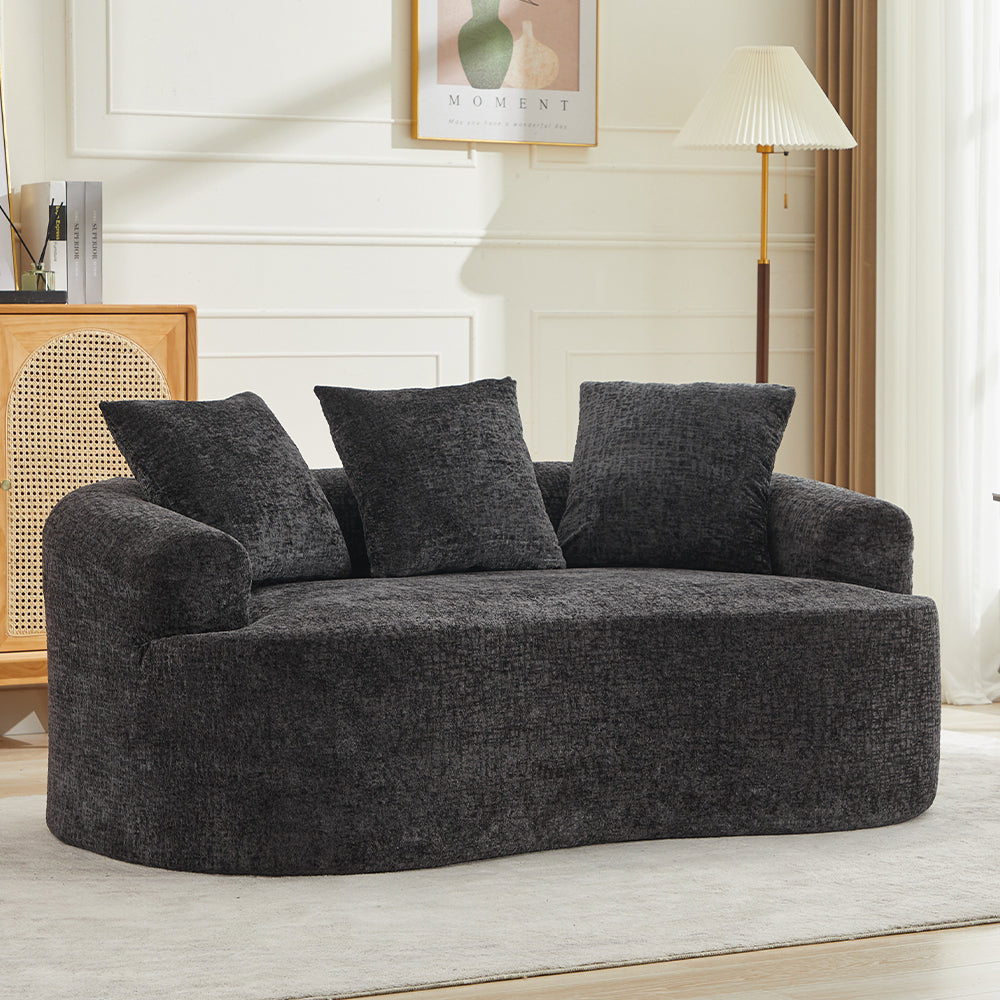 Curved Loveseat, Small Chenille Sofa with 3 Pillows, Deep Seat Couch for Apartment, Living Room, No Assembly Needed - Grand Goldman Shop