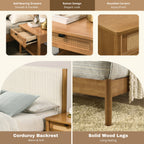 Vichy 2-Piece Rubberwood Corduroy Bedroom Set, Platform Bed with Nightstand, Queen - Grand Goldman Shop