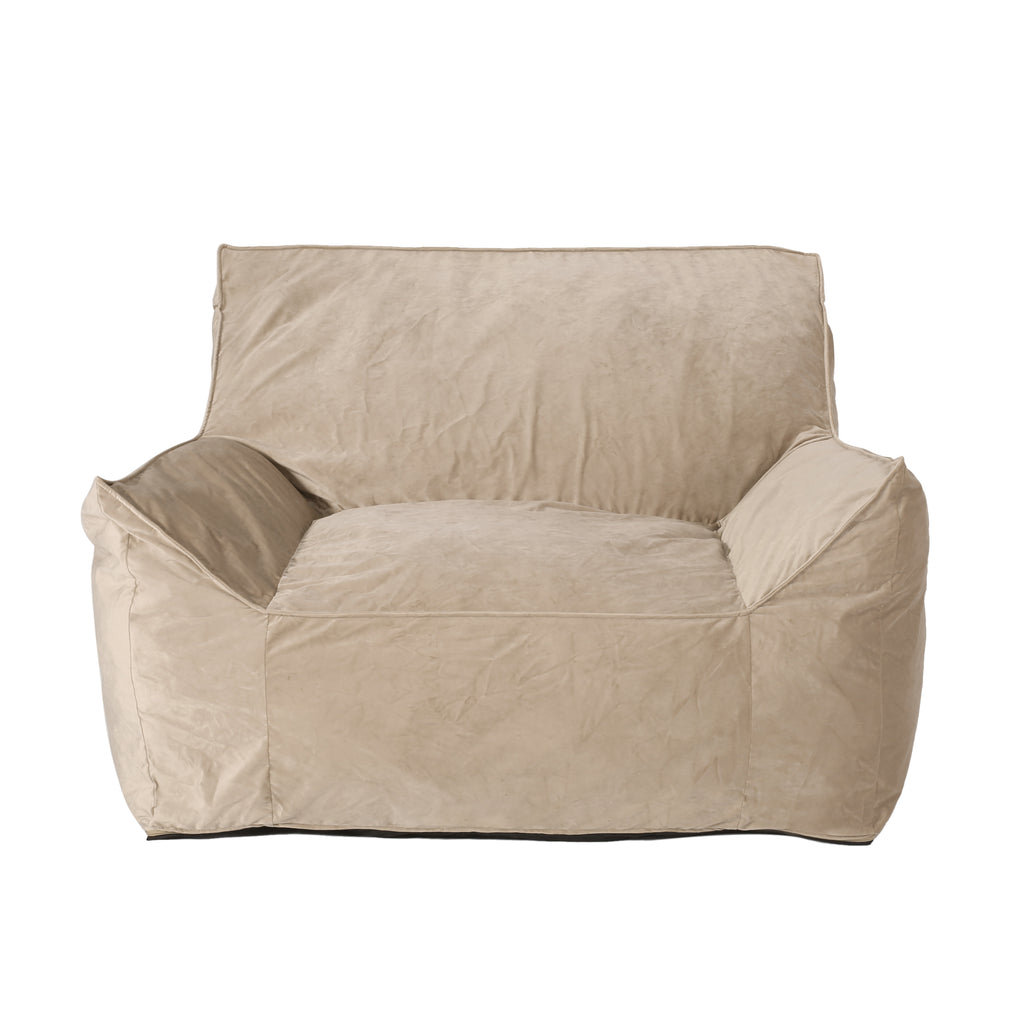 Allea Velveteen Bean Bag Chair with Armrests, Comfortable Velvet Seating, Taupe, 42x40x30 inches - Grand Goldman Shop