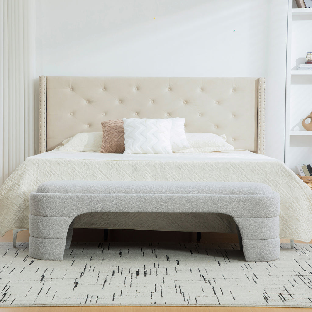 64.96'Wide Modern Upholstered Armless Upholstered Bedroom Benches End of Bed Bench for Entryway, Ottoman Foot Stool for Living Room and Bedroom, Entryway,Light gray Boucle - Grand Goldman Shop