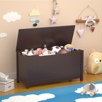 Kids Wooden Toy Box Storage with Safety Hinged Lid for Ages 2+ (Coffee) - Grand Goldman