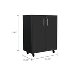 Storage Cabinet, Casters, Double Door, Two Interior Shelves -Black - Grand Goldman