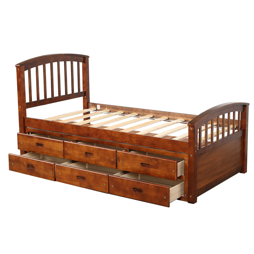 Orisfur. Twin Size Platform Storage Bed Solid Wood Bed with 6 Drawers - Grand Goldman Shop