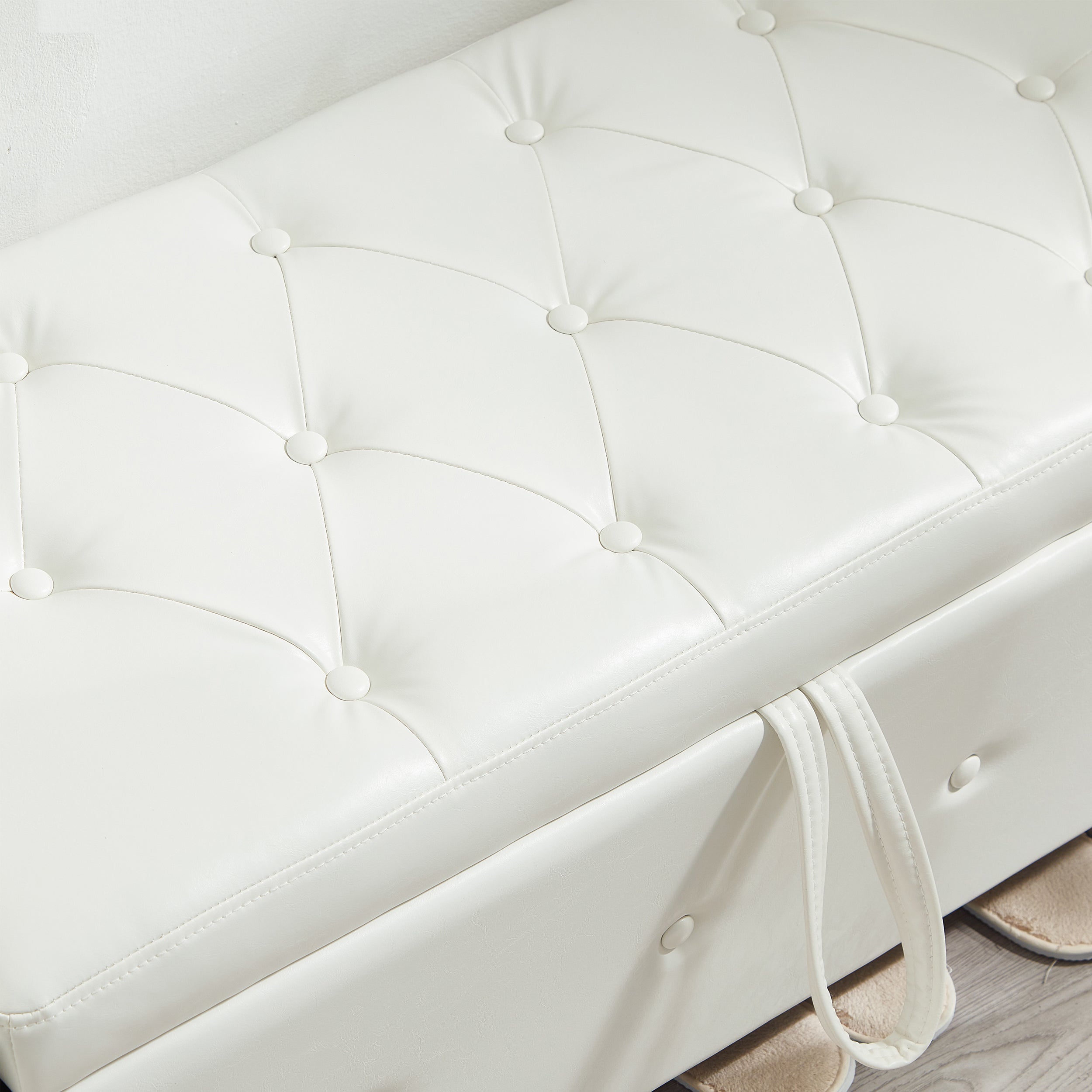 48' Ottoman Bench with Storage, Bench for Bedroom,Living Room,Hallway, Upholstered Tufted Faux Leather PU Ottoman Ivory White - Grand Goldman Shop