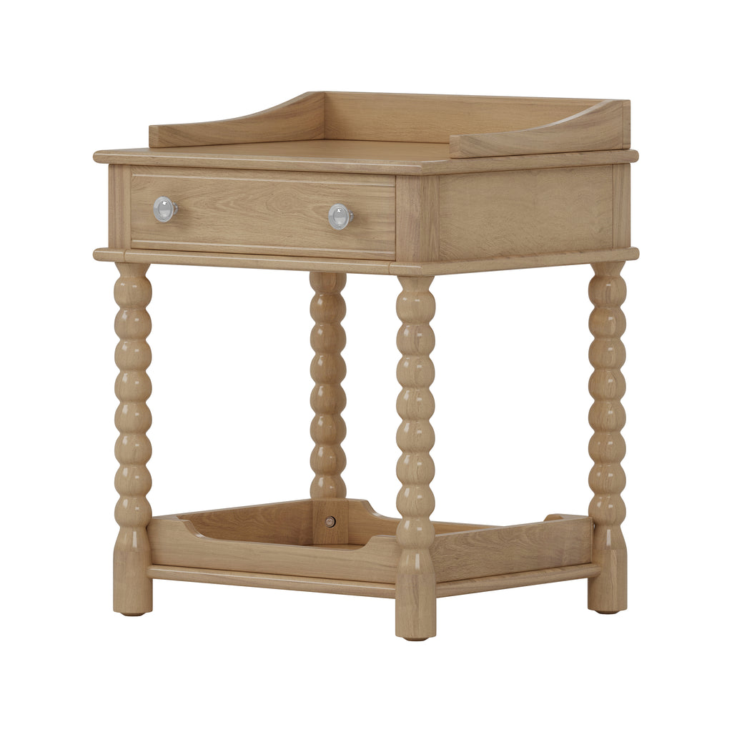 Retro Style Nightstand with Drawer and Open Shelf for Bedroom, Bedside Table with Turned Legs and Metal Handle,Natural - Grand Goldman Shop