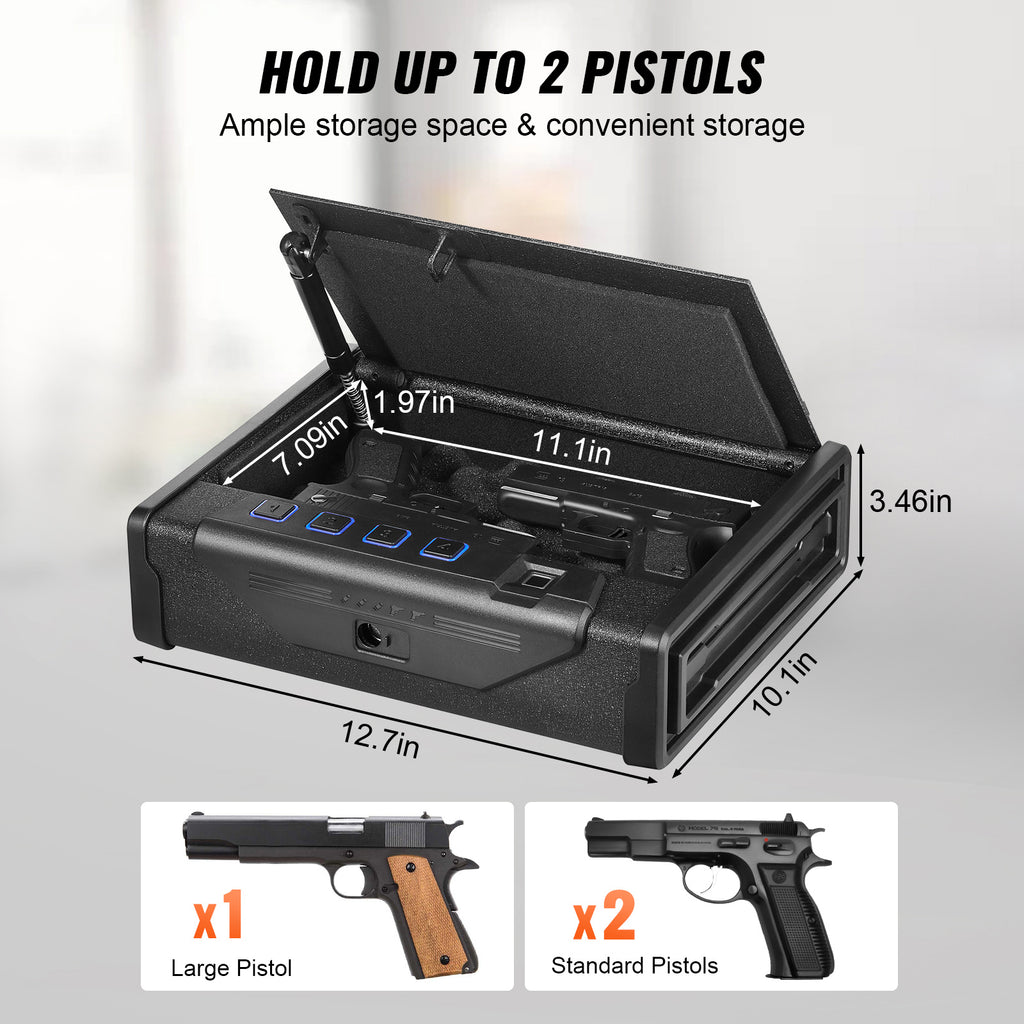 Gun Safe for Pistols, Biometric Gun Safe with Three Quick Access Ways of Fingerprints, Passwords and Keys, Handgun Safe for 2