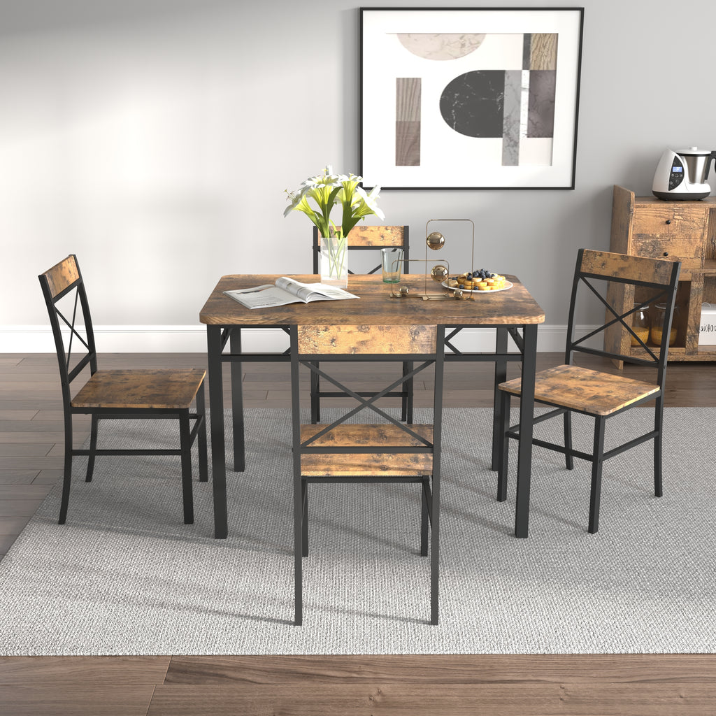 Dining Table Set for 4, Wood Kitchen Table with  Chairs Dinning Table Set for Kitchen & Dining Room, Compact Dining Set for Small Spaces, Rustic Brown - Grand Goldman Shop