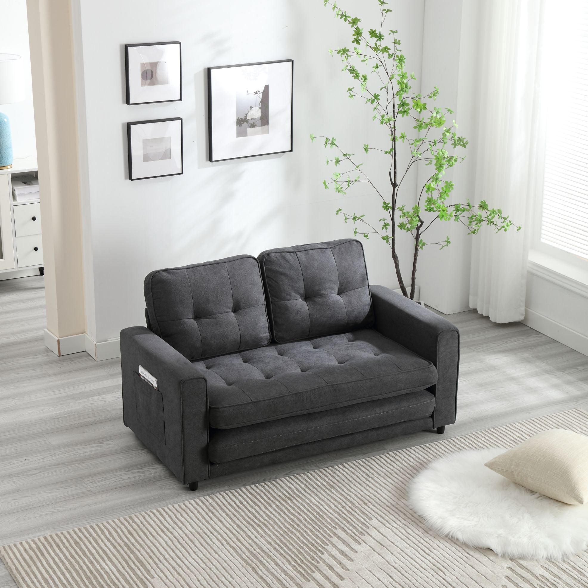3 Fold Sofa,Convertible Futon Couch sleeper sofabed,Space saving loveseat,Pull Out Couch Bed for Living Room,Dark Gray & Light Gray & Beige,Velvet linen fabric - Grand Goldman Shop