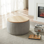Round Storage Ottoman, 2 in 1 Function, Work as End table and Ottoman,  Grey (25.5'x25.5'x14.5') - Grand Goldman Shop