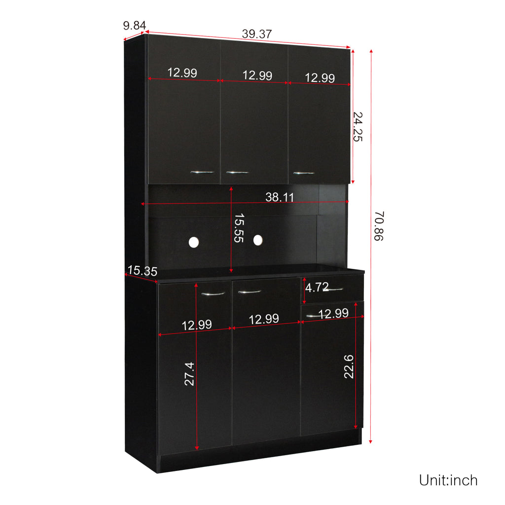 70.87' Tall Wardrobe& Kitchen Cabinet, with 6-Doors, 1-Open Shelves and 1-Drawer for bedroom,Black - Grand Goldman Shop