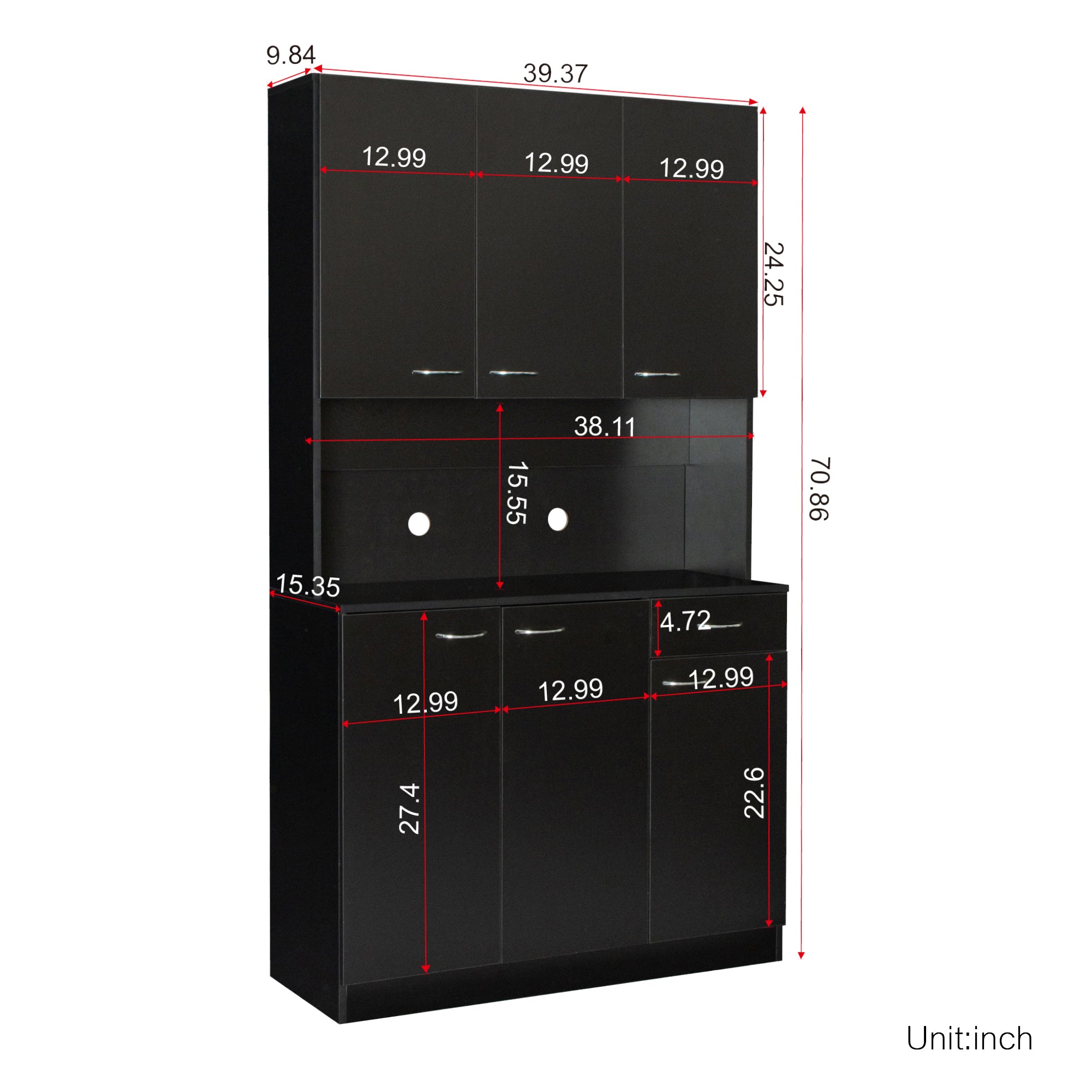 70.87' Tall Wardrobe& Kitchen Cabinet, with 6-Doors, 1-Open Shelves and 1-Drawer for bedroom,Black - Grand Goldman Shop