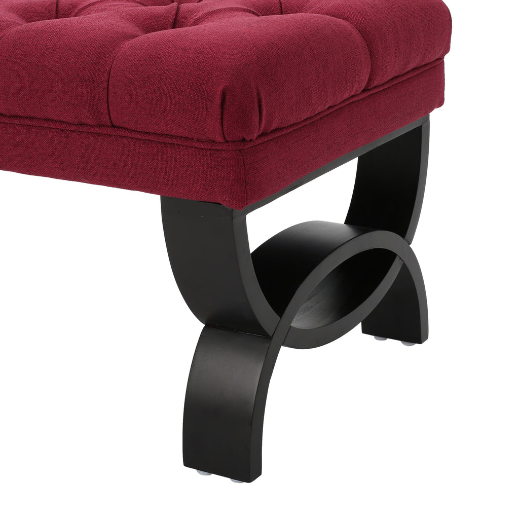 HILTON Ottoman Bench with Button Tufting and Half-Circle Legs in Red Fabric - Grand Goldman Shop