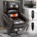 Power Lift Recliner Chair Heat Massage Dual Motor Infinite Position Up to 350 LBS, Genuine Leather, Heavy Duty Motion Mechanism with USB Ports, Brown - Grand Goldman Shop
