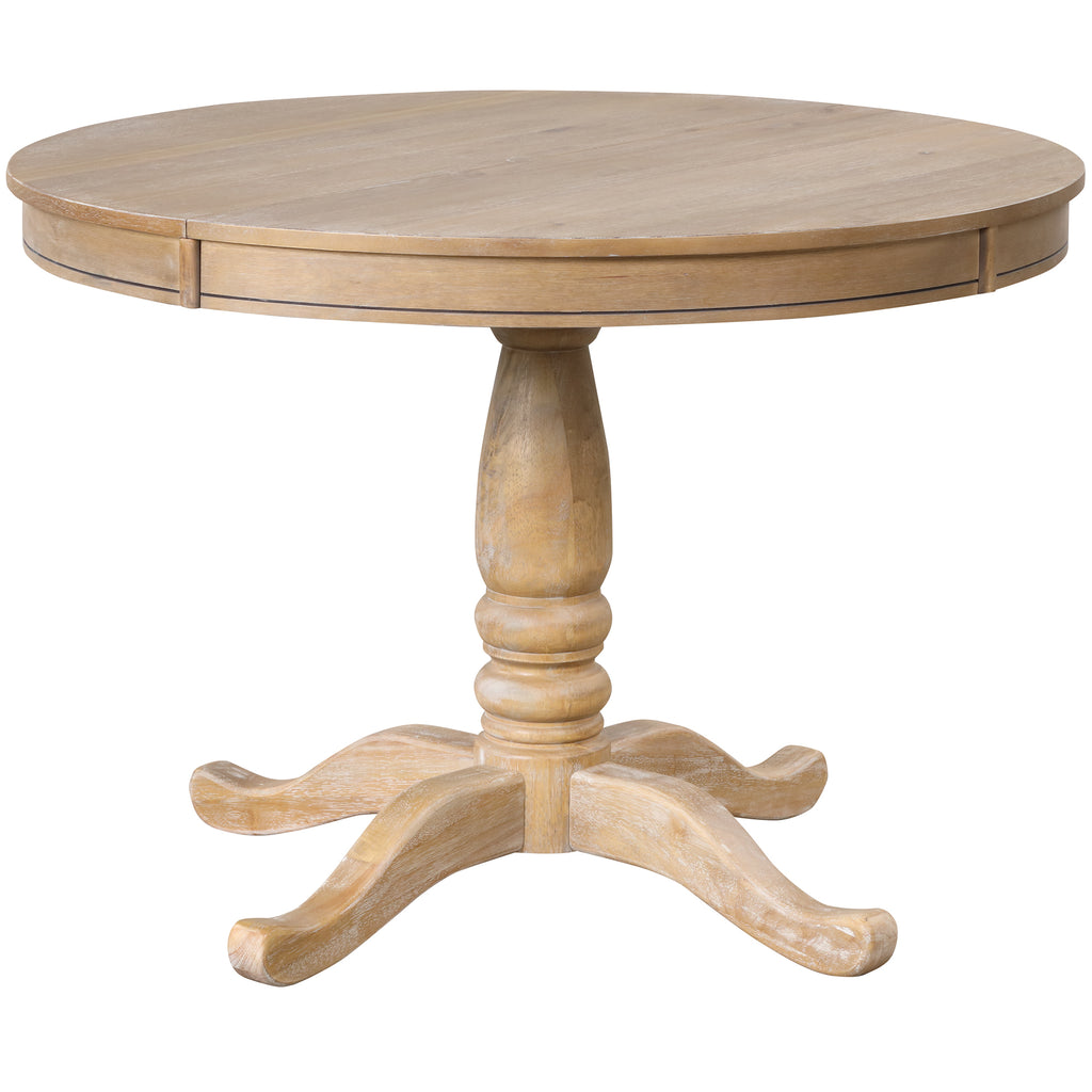 Modern Natural Wood Wash Dining Table Set for 4 with Round Table and Chairs, Solid Wood and MDF - Grand Goldman Shop