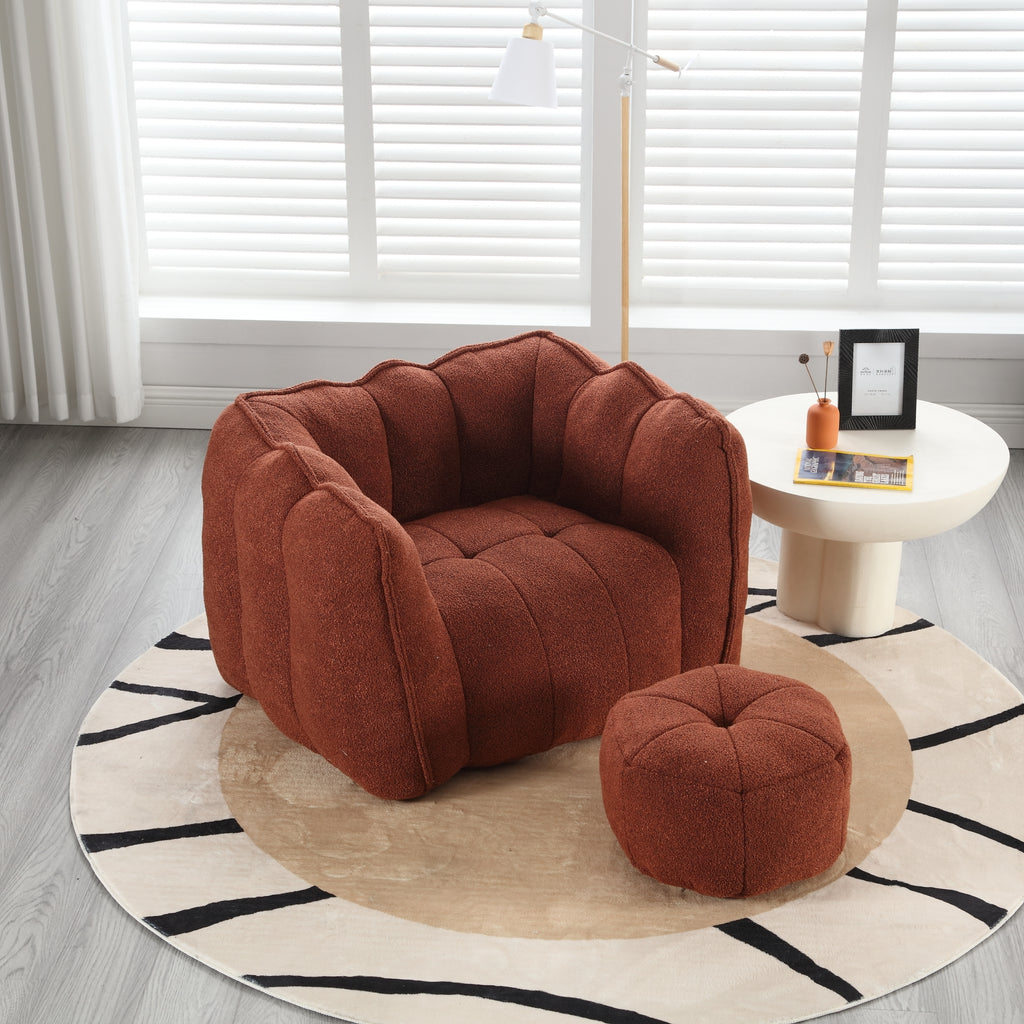 Soft Chenille Bean Bag Chair with High Resilient Foam for Living Room and Bedroom, Comfortable Square Lazy Sofa with Footstool for Adults - Grand Goldman Shop