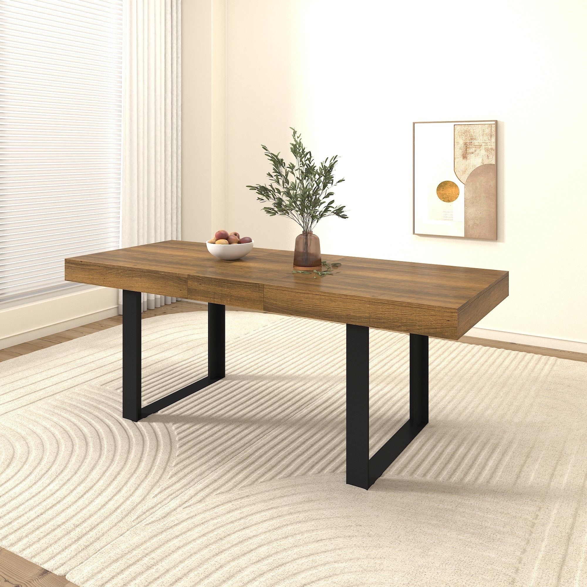 Rectangle extendable dining table for 6-10 people aged effect wood and black 160-200 cm - Grand Goldman Shop
