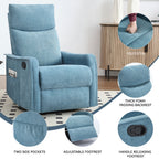 Heat Massage Manual Recliner Chair with Rocker and Swivel in Fabric for Living Room, Blue - Grand Goldman Shop