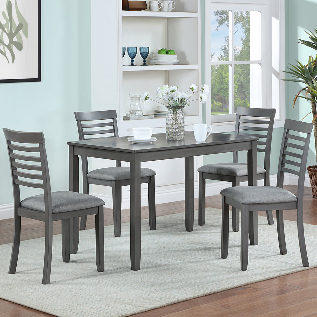 5PCs Modern Dining Set, Rectangular Wooden Dining Table with 4 Upholstered Chairs for Kitchen, Dining Room, Gray - Grand Goldman Shop