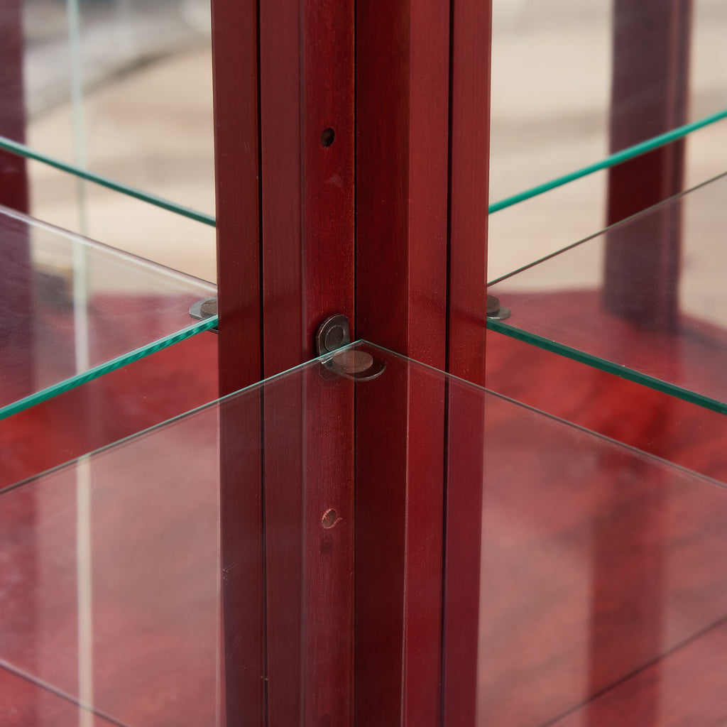 Glass Cabinet Lighted Corner Cabinet Corner Display Curio Cabinet, Glass Display With Light(Included)Bar Cabinet,Wine Cabinet with Adjustable Glass Shelves Carved Decoration Cherry Light(Included) - Grand Goldman Shop