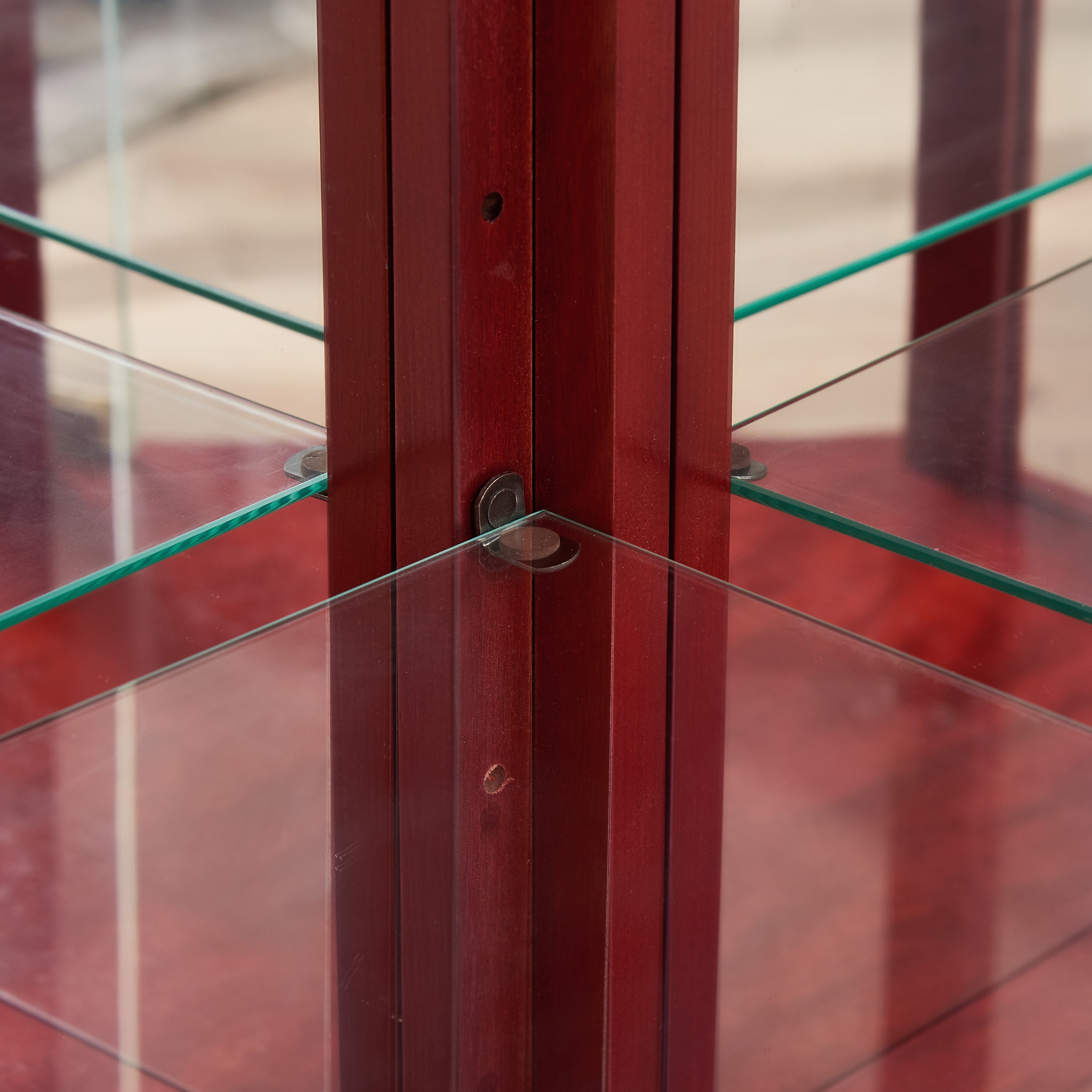 Glass Cabinet Lighted Corner Cabinet Corner Display Curio Cabinet, Glass Display With Light(Included)Bar Cabinet,Wine Cabinet with Adjustable Glass Shelves Carved Decoration Cherry Light(Included) - Grand Goldman Shop