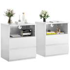 (Set of 2)End Table with Fast USB C Charging Station, Sofa Side Table with 2 Drawers, Large Storage Modern Wood Storage Cabinet for Living Room,Bedroom,Office, White - Grand Goldman Shop