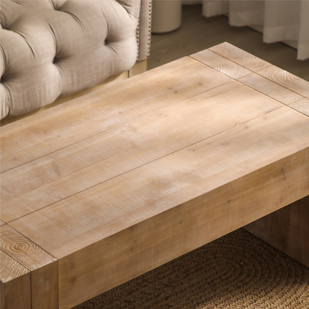 Rustic Wood Coffee Table, 49in Modern Farmhouse Rectangular Table for Living Room - Grand Goldman Shop