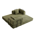 Convertible Sleeper Sofa Bed with Cylindrical Pillow, Corduroy Folding Mattress Couch with Fixed-Shape Frame, Floor Sofa Lounge Couch for Living Room Bedroom (Green) - Grand Goldman Shop