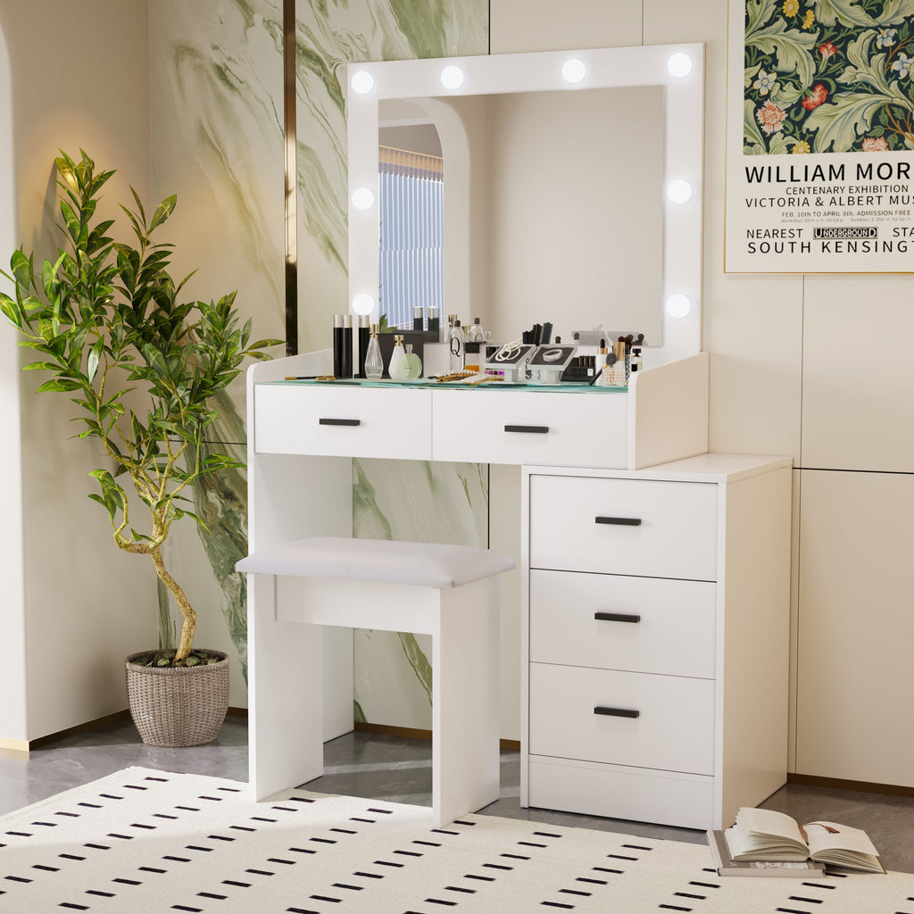 White color adjustable dressing table with 5 drawers - Grand Goldman Shop