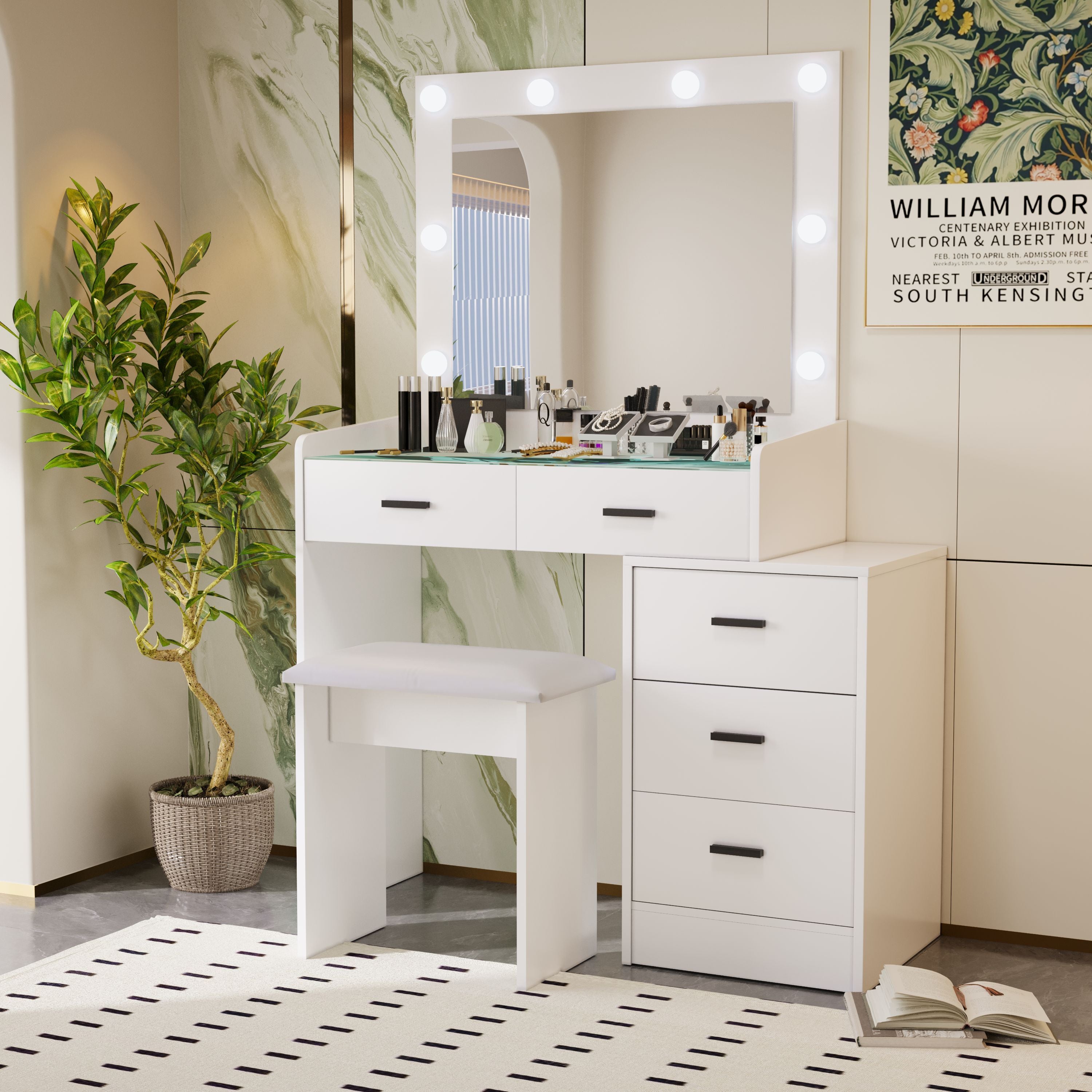 White color adjustable dressing table with 5 drawers - Grand Goldman Shop