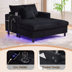 UNITED WE WIN Modern Corduroy Oversized Recliner Sofa with Deep Seat, 3 Pillows, USB Charging, RGB LED Light Strip, Cup Holder, Side Pocket - Suitable for Living Room and Bedroom - Grand Goldman Shop