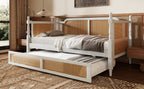 Traditional Style Rattan Twin Size Daybed with 2 Drawers, Antique White, Solid Pine Wood & MDF - Grand Goldman Shop