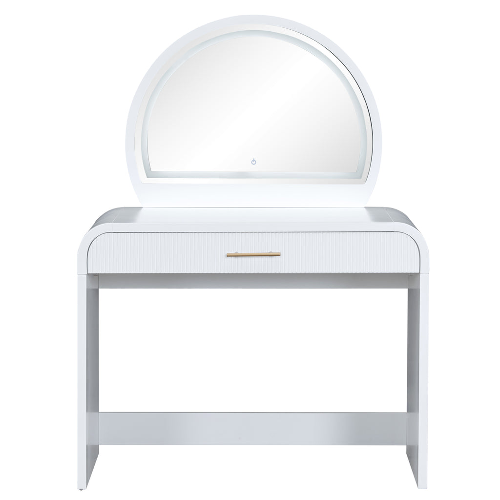 39' Makeup Vanity Table with Mirror Touch Screen Lighted Mirror, Dressing Table with Drawer for Bedroom, White - Grand Goldman Shop