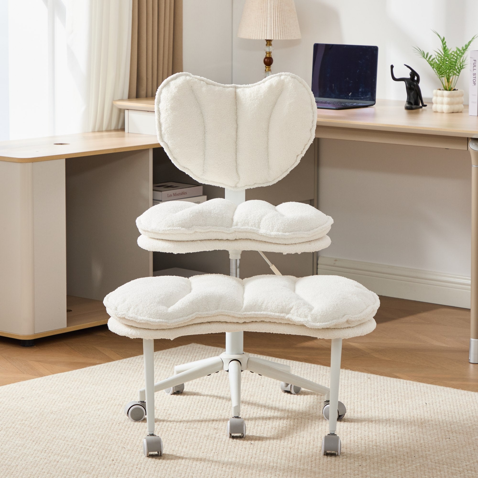 Meditation Chair Plus, Teddy Fleece Double-Layer Padding Cross Legged Rolling Chair for ADHD, Criss Cross Desk Chair with Lum