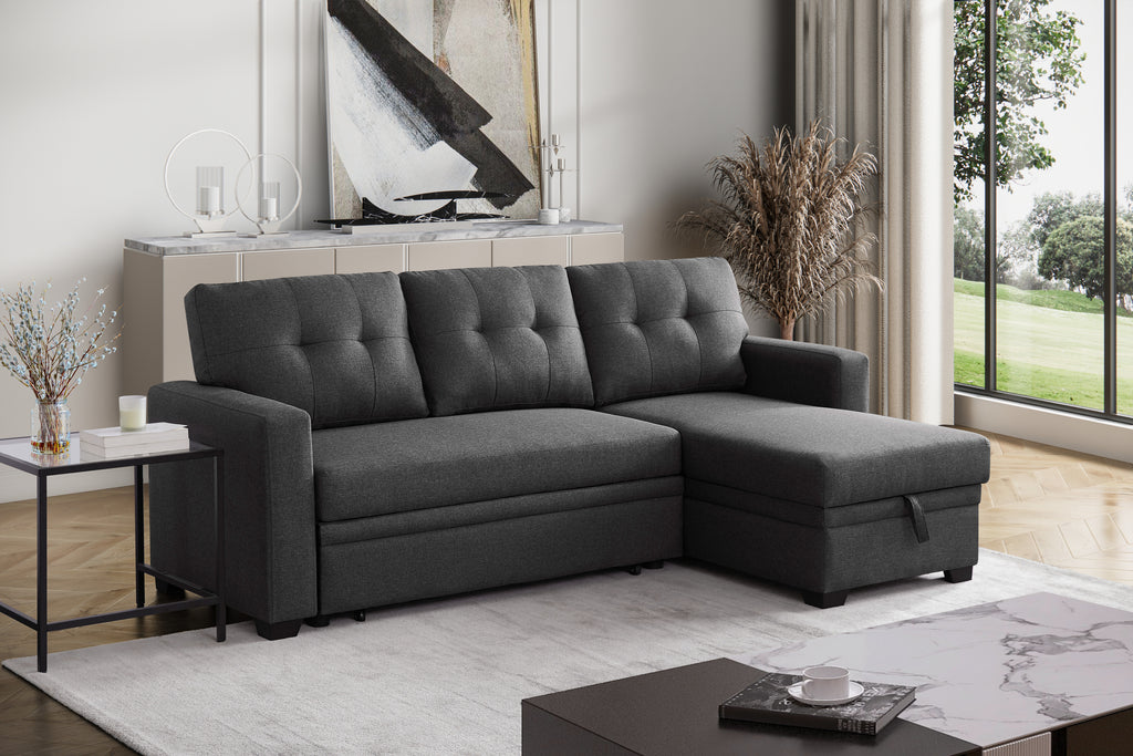 Convertible Upholstered Sectional Sofa with Pull-out Chaise - Grand Goldman Shop