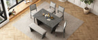 TREXM 6-Piece Retro Dining Table Set for 6, 60' Wood Kitchen Table and Chairs Set of 4 with Bench Designed Trestle Base for kitchen & Dining Room (Gray) - Grand Goldman Shop