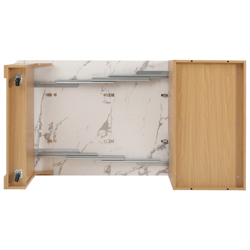 K&K 59.5'Kitchen Island with Extendable Dining Table, Kitchen Storage Table with Double-sided Storage, Kitchen Island with 2 Drawers, Power Outlet, Side Open Shelves, for Kitchen, Dining Room, Natural - Grand Goldman Shop