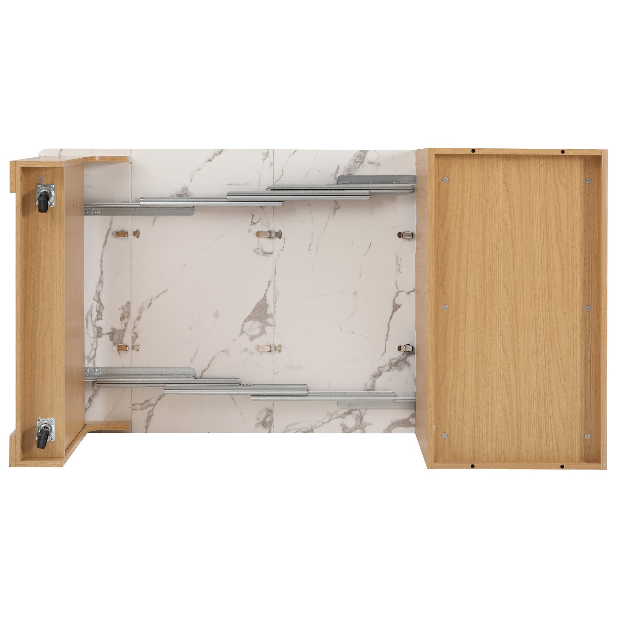 K&K 59.5'Kitchen Island with Extendable Dining Table, Kitchen Storage Table with Double-sided Storage, Kitchen Island with 2 Drawers, Power Outlet, Side Open Shelves, for Kitchen, Dining Room, Natural - Grand Goldman Shop